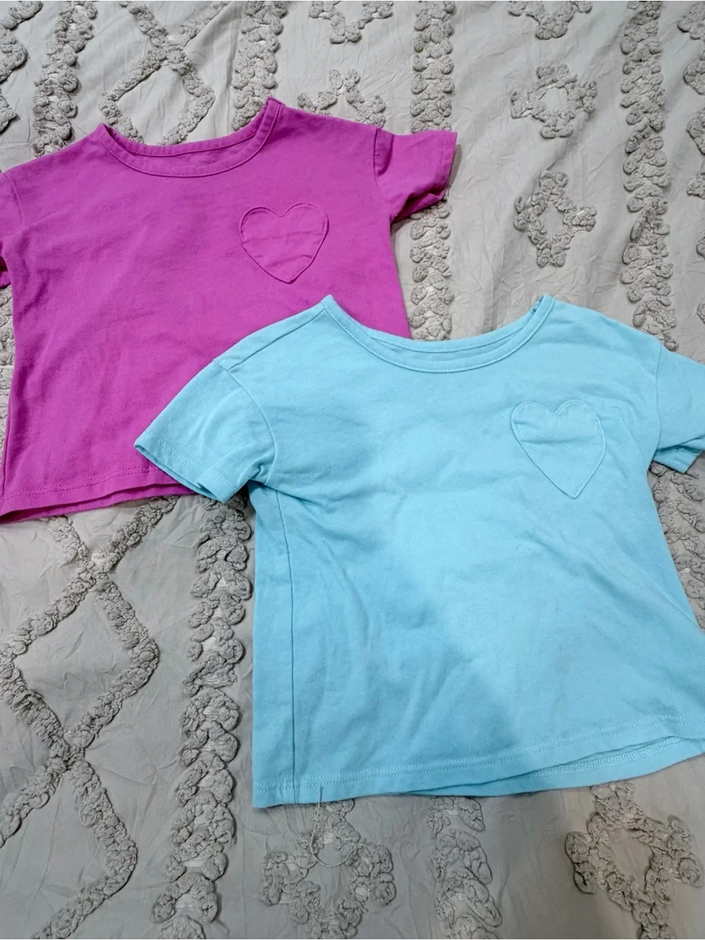The Children's Place Pink & Light Blue Heart Pocket Short Sleeve Tee Set